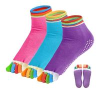 KEYRI 3 Pairs Womens Toe Socks, Yoga Socks Five Finger Toe Non Slip Ankle Socks with Toes Breathable Running Sock Crew Sock for Ladies Pilates Yoga Fitness Sports Daily