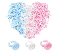 KEYRI 300 Pcs Lash Glue Holder Ring Cup Quick Blossom Pigment Holders Disposable Finger Hand Beauty Tools Disposable Glue Cups Lash Glue Rings Lovely Flower Shape for Eyelash Extensions (Three colors)