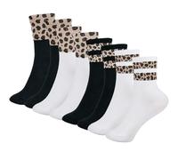 KEYRI 4 Pairs Womens Socks, Calf Length Leopard Socks Ladies Crew Boot Sock Soft Breathable Tennis Sock for Girls Business Work Hiking Sport