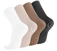 KEYRI 4 Pcs Yoga Grip Socks Women Non Slip Pilates Socks Grippy Sock Ladies Mid-Calf Grip Sock Breathable Cotton for Ballet Full Toe Ankle Fall Prevention Grip for Ballet Pilates Home