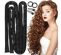 KEYRI 5 Pcs Heatless Curling Set Satin Hair Curler Rollers for Curls No Heat Overnight Curls Soft and Comfortable Sleep Silk No Heat Curls Ribbon Adjustable Wave Curling Iron Kit (Black, Medium)