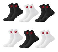 KEYRI 6 Pairs Crew Socks for Women, Tennis Sock Breathable Ankle Cotton Socks Running Sock Heart Pattern Soft Crew Boot Socks for Girls Men Ladies Business Casual Hiking Sport