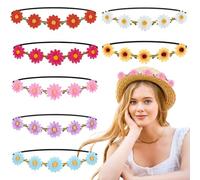 KEYRI 7 Pcs Floral Crown Wreath Boho Headpiece Daisy Flower Hair Bands Garland Garland Headpieces Festival Hair Accessories for Bridal Women Girls Hippie Wedding Party Beach (Multicolor, One Size)