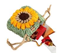 Keyring Coin Purse | Lucky Charm Purse of Sunflower Crochet | Small Drawstring Bag for Coins Cards Keys for Men Girls Teenagers School Backpack Purse Pendant, Single Attribute, Fare riferimento alla