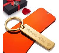 Keyring Engraved with German Text "Ich liebe Dich" (German Language), Engraved Key Ring - Metal, Black, Gold, Rose Gold, Stainless Steel, Love, Gift Idea, Partner Christmas Santa Birthday, Ich Liebe