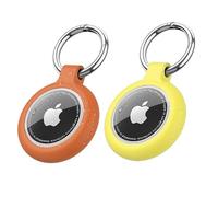 Keyring for AirTag Holder, Apple Airtag Keyring, Thick Silicone Air Tag Protective Case compatible with Apple Air tag for Wallet, Dog Collar, Luggage, Keys (Orange+Yellow)