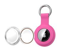Keyring for AirTag Holder Silicone Case, 2025 Upgraded Waterproof Protective AirTags Case Tracker Cover for Keys, Bags, Luggage, Pet Collars,Scratch-Resistant for Apple Air Tags case (Rose red)