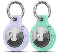 Keyring for Airtag Holder TPU Case, Ultra-Slim Waterproof Protective Airtags Case Tracker Cover Key Ring Compatible with Apple New Airtag Dog Collar (Mint+Purple)
