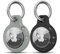 Keyring for Airtag Holder TPU Case, Ultra-Slim Waterproof Protective Airtags Case Tracker Cover Key Ring Compatible with Apple New Airtag Dog Collar (Black+Grey)