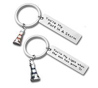 Keyring for Couples, for Boyfriend Husband Gift, You’re My Port in A Storm Keyring Set of 2, Birthday Valentines Gift for Him, Lighthouse Gift Long Distance Keyring Christmas Wedding Gift for Men