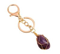 Keyring for Men Women, Irregular Natural Raw Crystal Keychain for Women Wire Wrapped Tumbled Stone Pendant Keyring for Bag Charm Car Keys Boho Handbag Accessory Gift for Friendship Couple