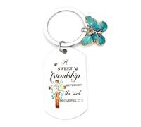 Keyring Gift for Women, Stainless Steel Keychain with Butterfly and Rectangular Pendants, Inspirational Friendship Quote, Birthday, Thank You, Retirements, Travel Essentials