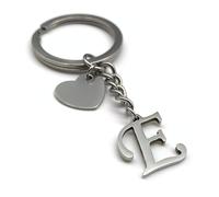 Keyring Letter with Heart - Initial A-Z Pendant Keychain - Handmade Stainless Steel - Name Gift Car Friend Partner (E)