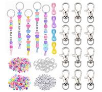 Keyring Making Kit 566 Pcs Beaded Keychain Making Kit,Including Heart & Letter Acrylic Seed Beads Iron Split Key Rings Swivel Snap Hooks and Waxed Polyester Cord for DIY Making Keyring Jewelry Decor