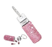 Keyring Pill Holder - Pocket Pill Box | Metal Pills Organiser | Waterproof Medicine Container | Rhinestone Small Fancy Tablets Organizer | Secure Medication Boxes for Outdoor Camping