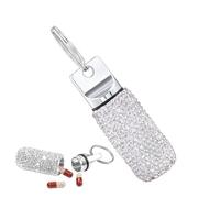 Keyring Pill Holder - Pocket Pill Box | Metal Pills Organiser | Waterproof Medicine Container | Rhinestone Small Fancy Tablets Organizer | Secure Medication Boxes for Outdoor Camping