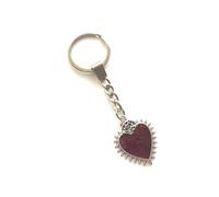 KEYRING - Red Jewel Heart - Silver Plated. 30mm Split Ring. Goth Emo Rock. Key Ring. Red Heart