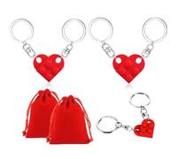 Keyring-Red Love Brick Keyring,Keychains 4 piece Set, Novelty Personalised Matching Heart Accessories for Women, Couples, Gift for Birthdays, Valentines Day, Weddings, Clothes Keychai Accessories