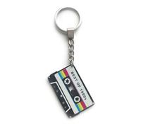 KEYRING - Silver Plated Keychain. 30mm Wide Split Ring. Best Of The 80s. Retro Cassette