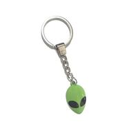 KEYRING - Space Alien - Silver Plated Keyring And Green Enamelled Pendant. 30mm Split Ring. Key Ring. Green Alien