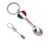 Keyring Teaspoon 12 cm with Tricolour Heart and Italian Lettering - Souvenir with Integrated Bottle Opener - Decorative Metal Accessory for Travelers and Lovers of the Beautiful Country