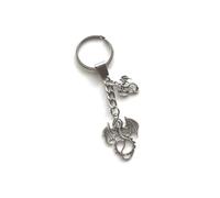 KEYRING - Two Dragons - Antique Silver Plated. Split Ring And Trigger Clasp. Two Dragon