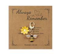 Keyring with Bee Flower Pendant, Unique Always Remember Card Keyring, Thank You Keychain Gifts for Women, Funny and Unique Birthday Presents for Women, Friends, Nurses, Teachers (Yellow)