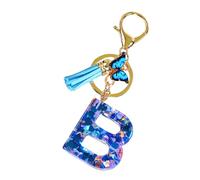 Keyring with Initial Letters, Key Chain with Tassel with Initial Letters | Girls Butterfly Keyring Epoxy Resin Pendant Key Chain - Backpack Ornaments, with Qu, b, Siehe Beschreibung