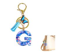Keyring with Initial Letters, Key Chain with Tassel with Initial Letters | Girls Butterfly Keyring Epoxy Resin Pendant Key Chain - Backpack Ornaments, with Qu, G, Siehe Beschreibung