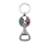 Keyring with Integrated Corkscrew - Design Rome with Colosseum, Trevi Fountain, St. Peter's Square on Italian Flag Tricolour Background