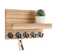 Keyring, Wooden Mail Organization Holder, Red Wall, Shelf and Multiple Hooks, Key Ring Holder for Hallway, Farm, Entryway, Home Organization Use, 9.45x6