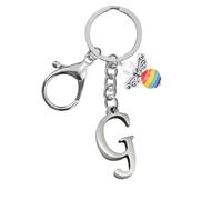 Keyrings for Men and Women, Metal Letter Keyring Personalised Alphabet Letters with Angel Charm,Friendship Gifts Keyrings & Keychains,18th Birthday Gift,Car Keychain, Driving Test Pass Gift (G)