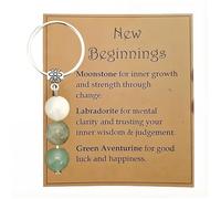 Keyrings for Women,Crystal Keychain Gift Good Luck Moonstone with Card Healing Charms Keyring New Beginnings Job Gifts,for Women Inspirational Encouragement Family Friends Colleagues Teacher (E)
