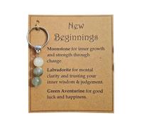 Keyrings for Women,Crystal Keychain Gift Good Luck Moonstone with Card Healing Charms Keyring New Beginnings Job Gifts,for Women Inspirational Encouragement Family Friends Colleagues Teacher (A)