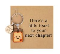 Keyrings for Women,Keychain Gift Good Luck Wood Toast with Bread Slice Pendant Keyring New Job Beginnings Gifts,for Congratulations Farewell Coworker Leaving Inspirational Family Friends Teacher