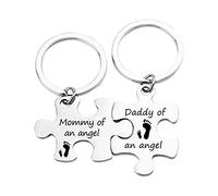 Keyrings & Keychains Mommy Daddy Of An Angel Stainless Steel Key Puzzle Lettering Parents Gift Personality Car Key Keyring (Silver, One Size)