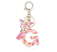 Keyrings,Personalised Alphabet G Keyring for Women Tassel Butterfly Pendant Pink Cute Resin Car Keyring for Girls Women Girlfriend Daughter Sister Birthday Gift Purse Bag Handbag Luggage Travel Deco