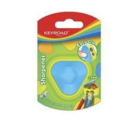 KEYROAD Ergonomic Double Pencil Sharpener Triangular with Container / 1 Piece/Plastic/Steel Blades/Pencils and Coloured Pencils/Blister Pack - Mixed Colours