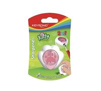 KEYROAD Kitty Cat Pencil Sharpener with a Container, 1 Piece, Multifunctional, Plastic, Blades Made of Steel, Pencils and Colouring Pencils, Blister Pack - Mixed Colours