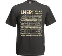 Keyru LNER Class A4 Locomotive Train T-Shirt Men's Blueprints Birthday Gift Black Black L