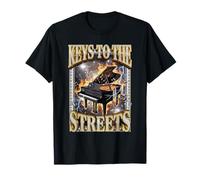 Keys to The Streets Grand Piano Exploding in Space Art T-Shirt