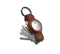 KeySmart Air Tag Holder and Key Organizer, Genuine Leather Case for Apple Airtag with included Carabiner Key Ring for Key Fobs or Car Keys for Men Women, Compact Key Holder Up to 5 Keys, Brown