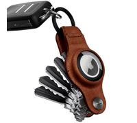 KeySmart Air Compact Keyring Key Holder Leather Rustic Brown For Apple Airtag
