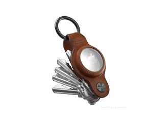 KeySmart Air Tag Holder and Key Organizer, Genuine Leather Case for Apple Airtag with included Carabiner Key Ring for Key Fobs or Car Keys for Men Women, Compact Key Holder Up to 5 Keys, Brown