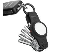 KeySmart Air Tag Holder and Key Organizer - Smartshield Leather Case for Apple Airtag with included Carabiner Key Ring for Key Fobs or Car Keys for Men Women, Compact Key Holder, Black