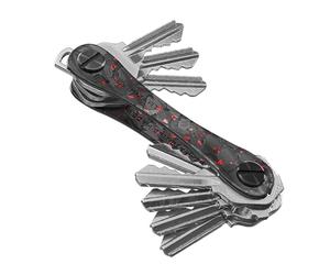 KeySmart Original Key Holder - Compact Key Organizer for Key Chain, Minimalist Clutter-Free EDC Keychains Key Ring, Red Forged Carbon, 14 Keys