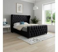 Keysoe Straight Upholstered Black Soft Velvet Designer Bed Frame