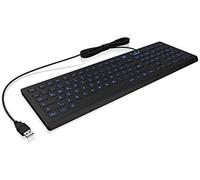 KeySonic Hygiene 60529 Silicone Keyboard Washable Waterproof USB Wired Blue Lighting Full Size Black