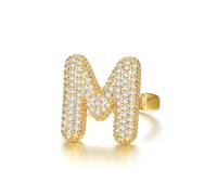 KeyStyle Bold Initial Letter Rings Adjustable, GoldChic Jewelry Women Gold Statement Ring Personalized Engraved Women’s Open Signet Ring for Party (Gold, White Gold, Black), US#6 - #10, 14k Gold
