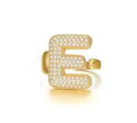 KeyStyle Bold Initial Letter Rings Adjustable, GoldChic Jewelry Women Gold Statement Ring Personalized Engraved Women’s Open Signet Ring for Party (Gold, White Gold, Black), US#6 - #10, 14k Gold